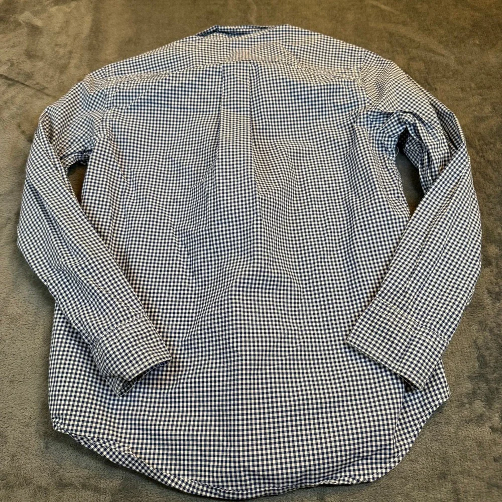 Ralph Lauren Boys Blue White Gingham Button Down Shirt Medium 10-12 Orange Pony‎